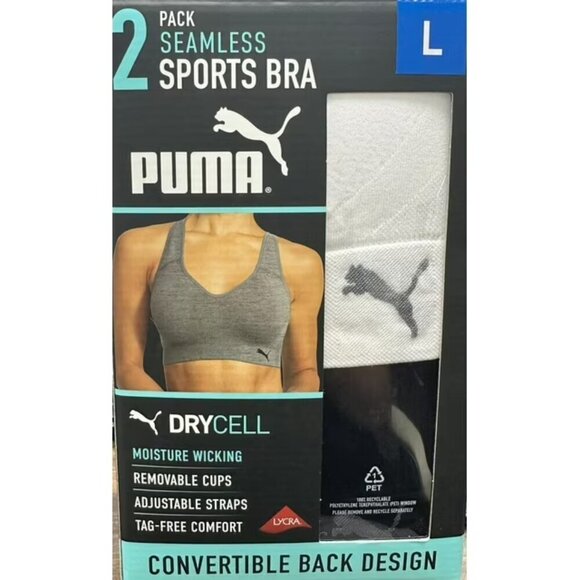 NWT - PUMA Women's Seamless Sports Bra Removable Cups Convertible Back - Size L - Picture 1 of 5